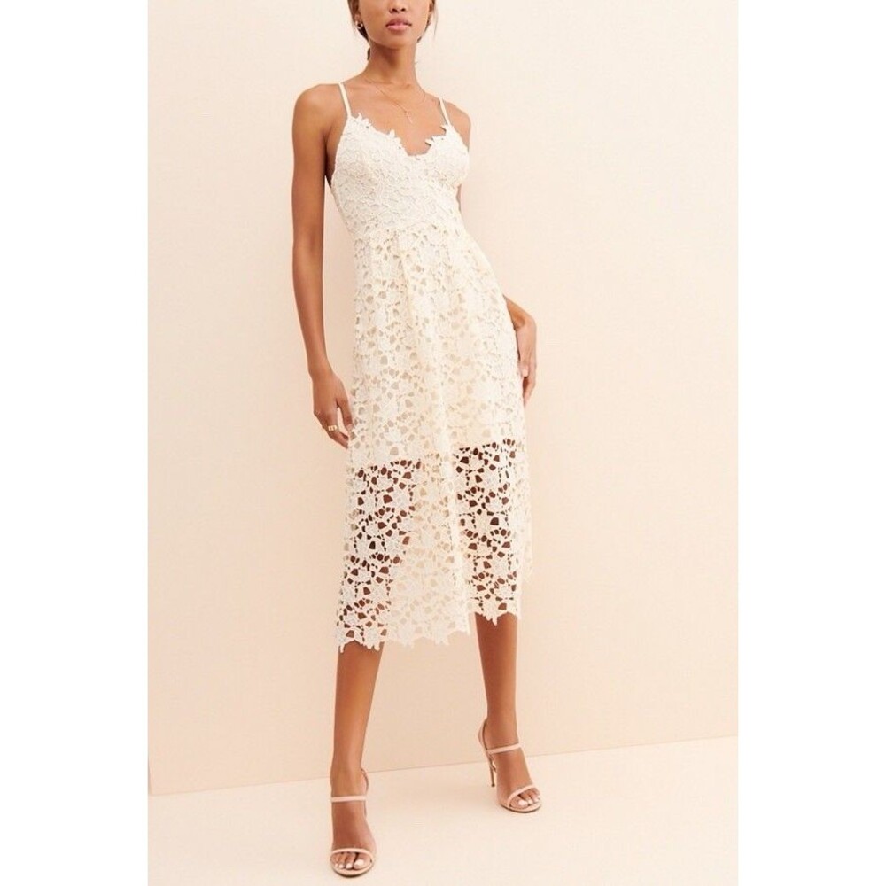 Astr Cream Lace Midi Dress